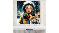 Sayılarla Boyama Seti (Renkli baskı Çerçeveli) 40x50 cm Kedili Kız