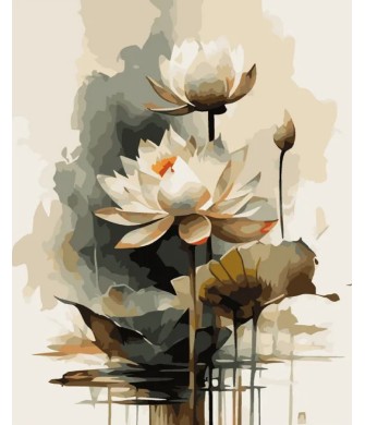 Sayılarla Boyama Seti (Renkli baskı Çerçeveli) 40x50 cm Lotus Çiçeği