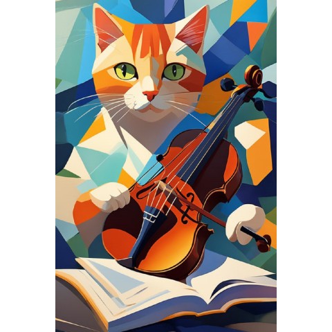 Sayılarla Boyama Seti (Renkli baskı Çerçeveli) 40x50 cm Müzisyen Kedi